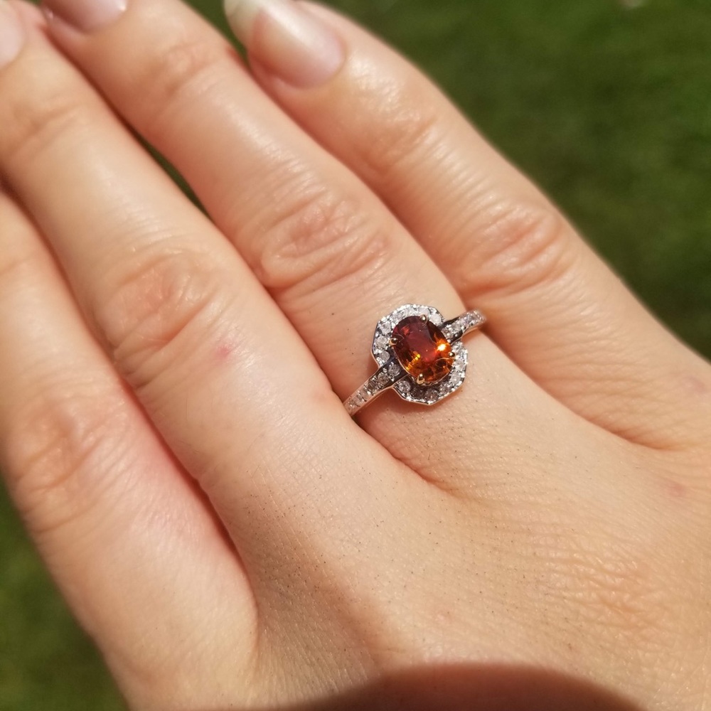 Vintage 10k Orange Spessarite halo ring